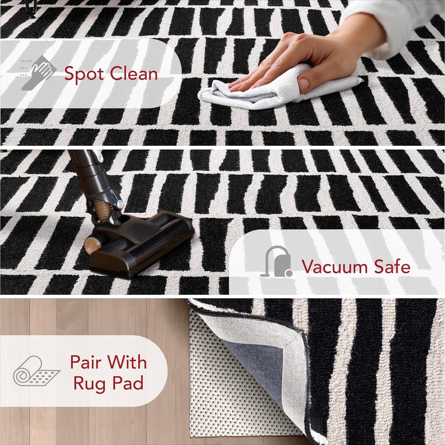 Nuloom Lemuel Geometric 5x8 Wool Indoor Area Rug for Living Room Bedroom Dining Room Kitchen, Black/Ivory