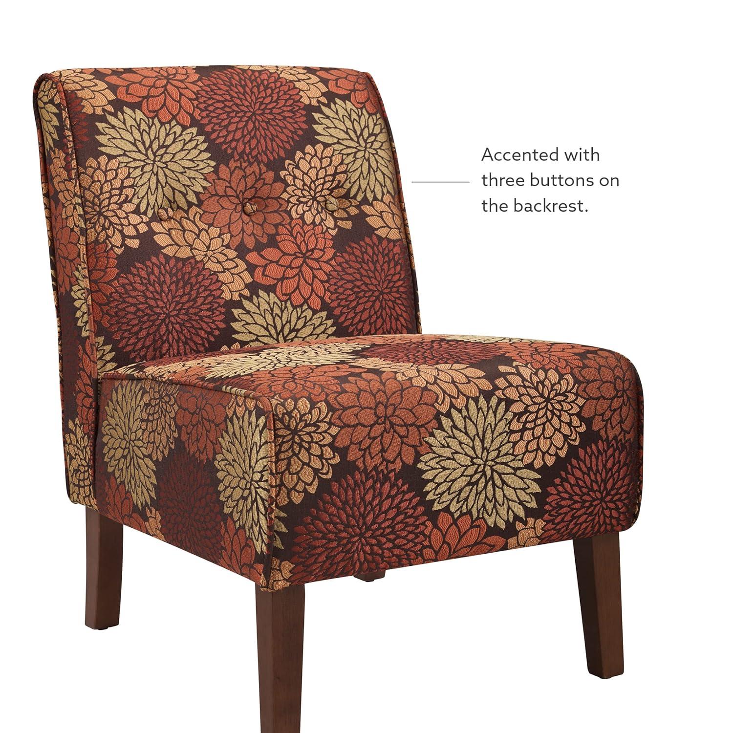 Linon Coco Harvest Upholstered Tufted Accent Chair in Rust/Orange Floral Fabric
