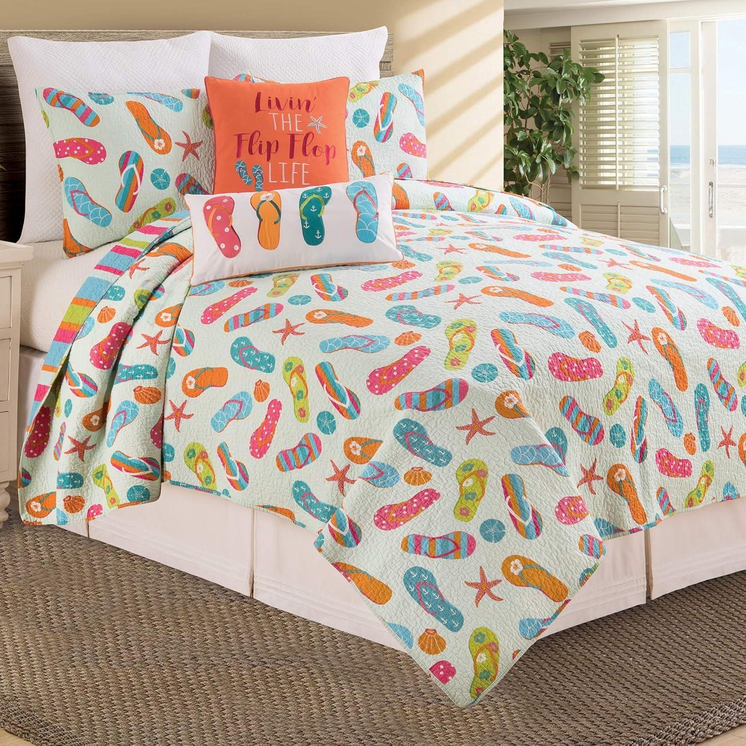 C&F Home Flip Flop Life Cotton Coastal Beach Theme King 3 Piece Beach Quilt Set