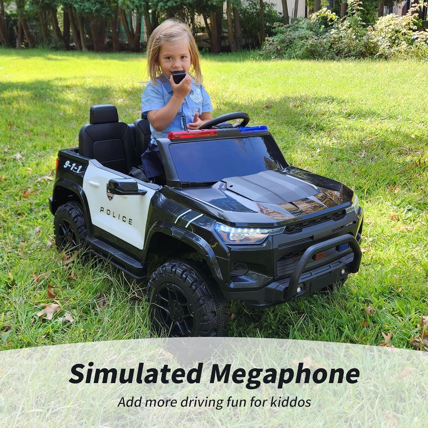 Outfunny Electric Police Car for Kids, 12 Volt Kids Ride on Toy Car with Remote Control, Bluetooth, Megaphone