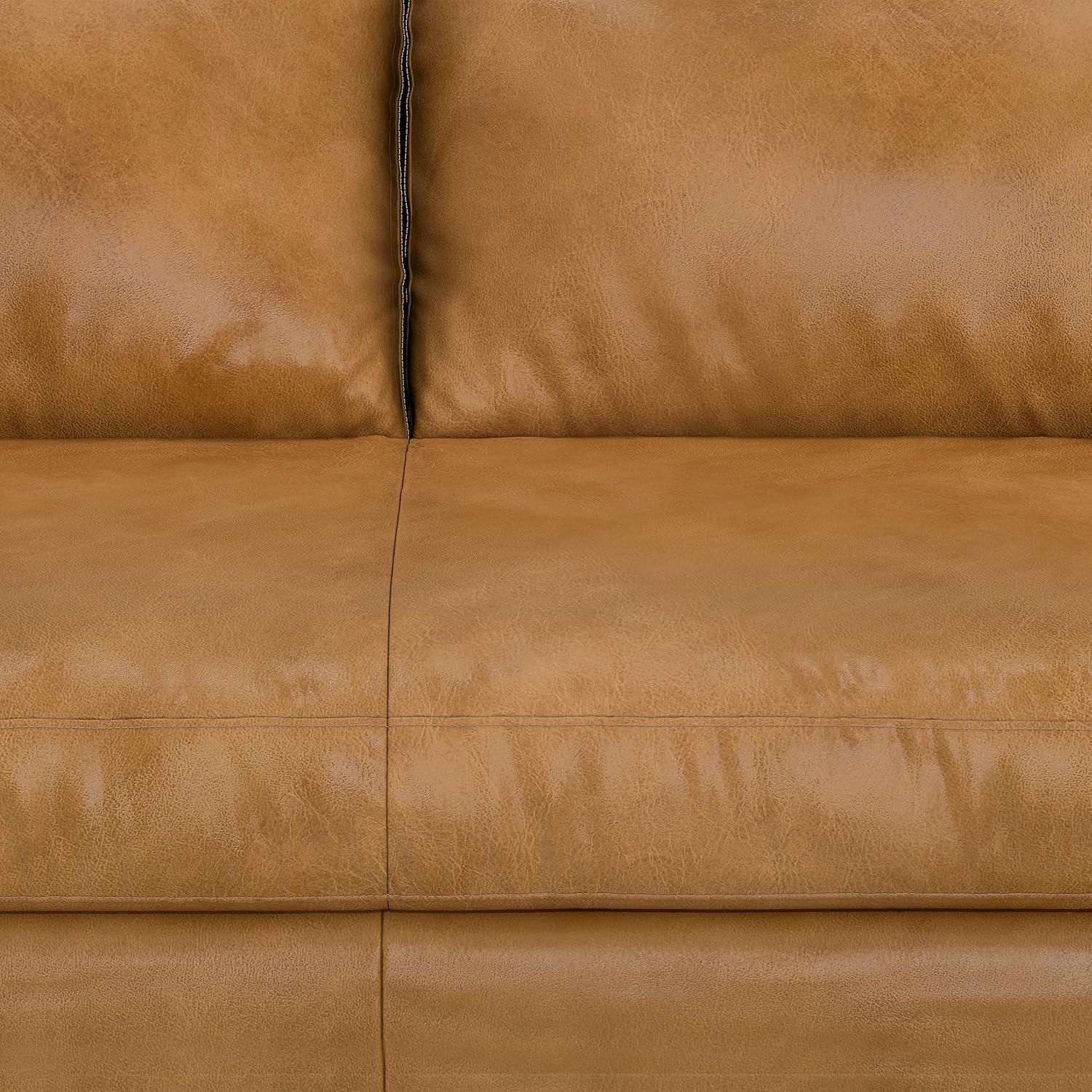 Simpli Home Morrison Genuine Leather Sofa, Mid-Century Modern Couch for Living Room, Handcrafted with Removable Cushions