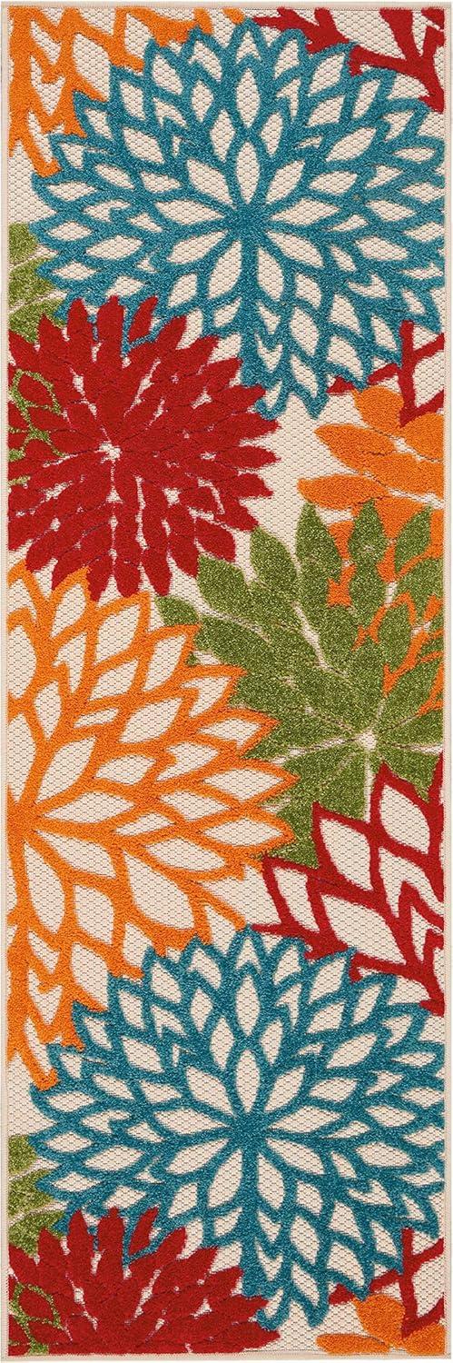 Nourison Aloha Floral Bloom Flatweave High-Low Indoor Outdoor Runner Rug Green 2' x 6'