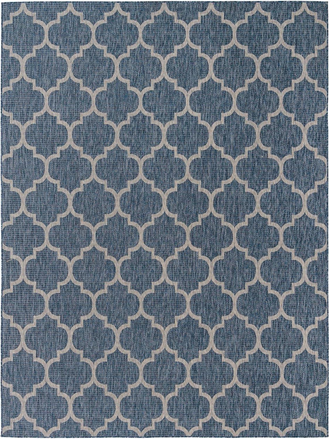 Navy Blue Trellis 9' x 12' Synthetic Outdoor Rug