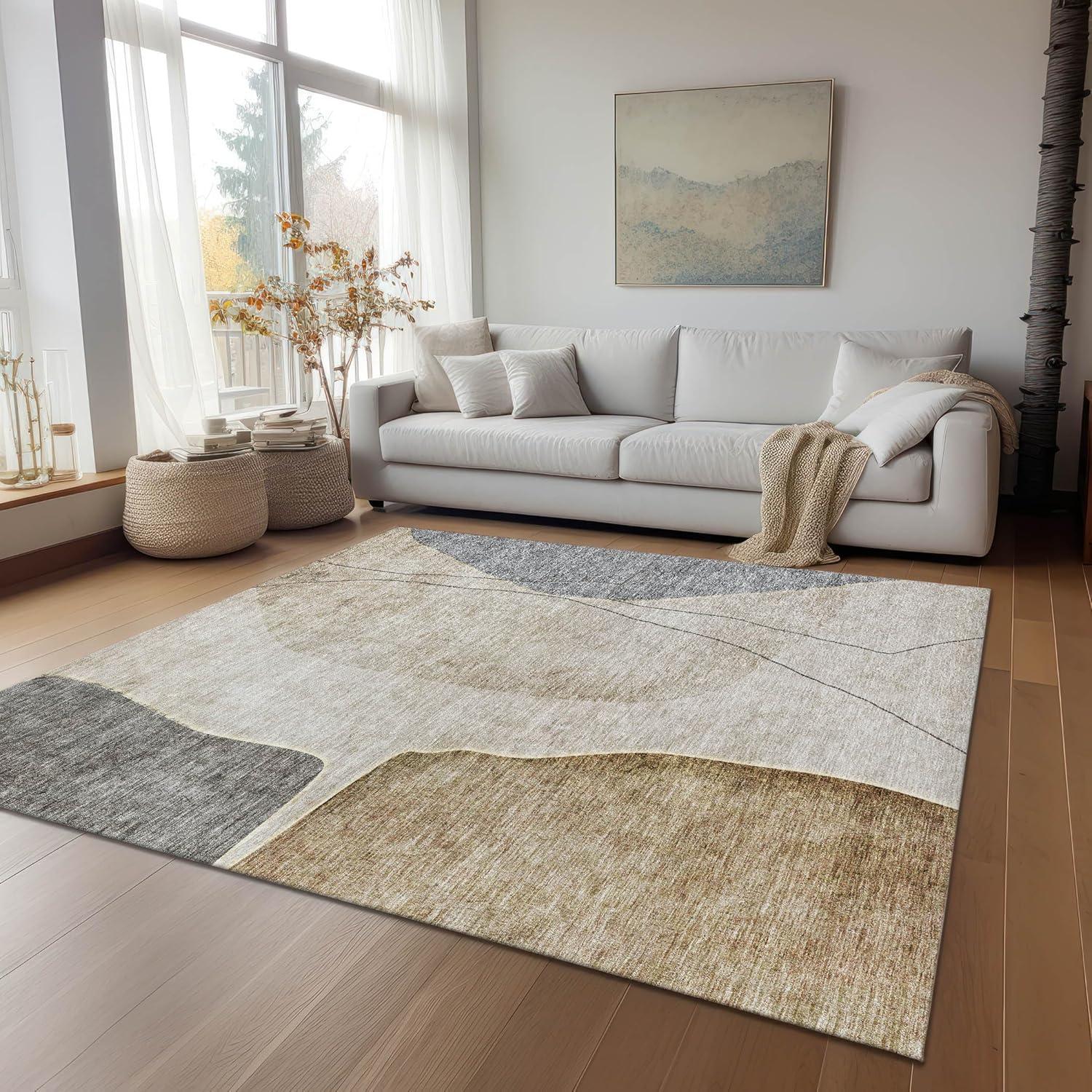 Taupe and Gray Synthetic Flat Woven 8' x 10' Area Rug