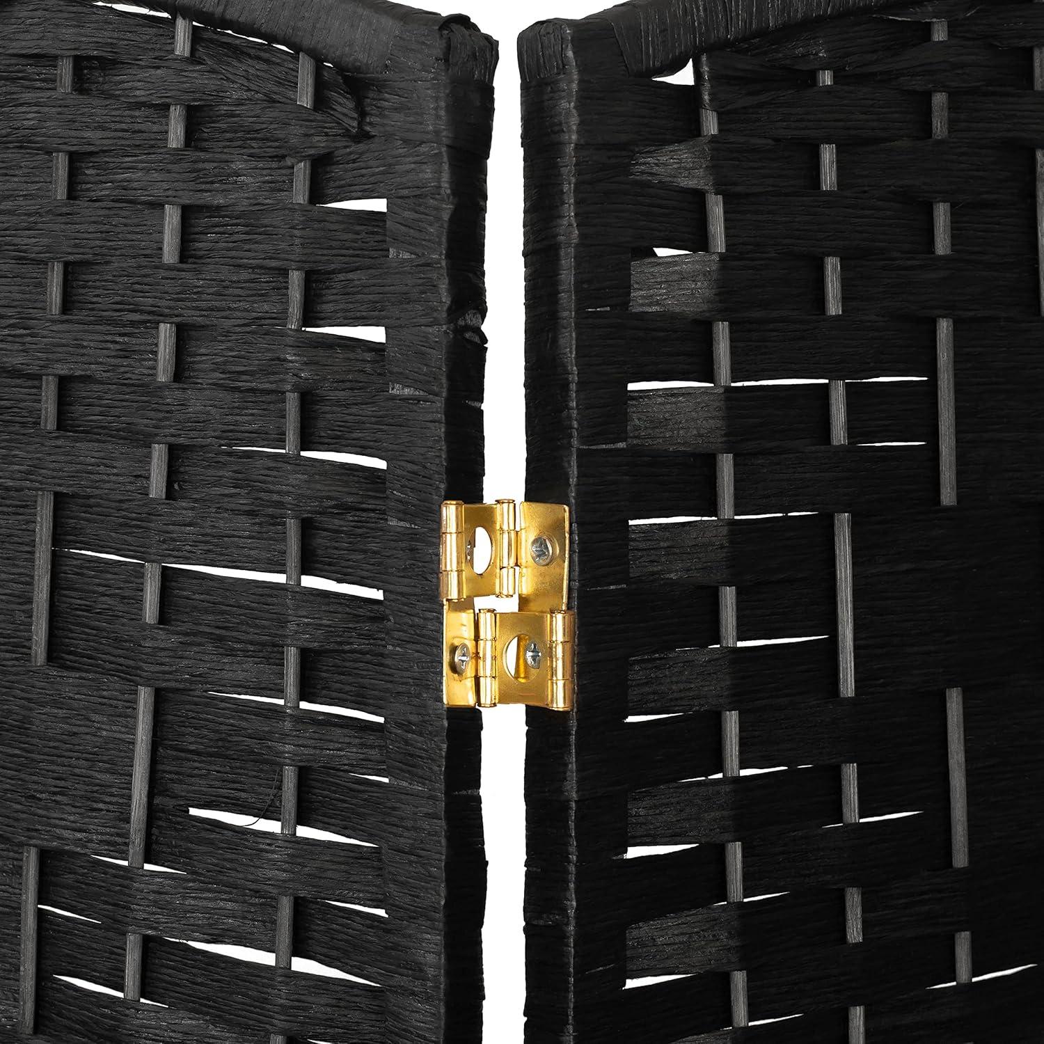 4 ft. Short Diamond Weave Fiber Folding Screen - Black - 6 Panel