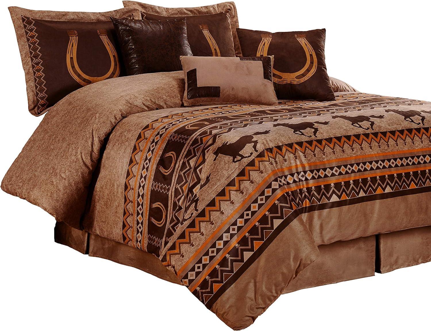 Chezmoi Collection Sedona 7-Piece Southwestern Wild Horses Microsuede Comforter Set