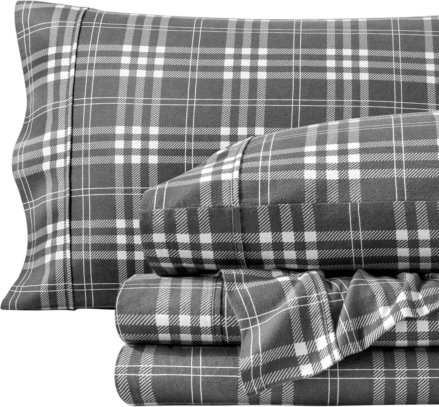 Bare Home Flannel Machine Woven Plaid Sheet Set