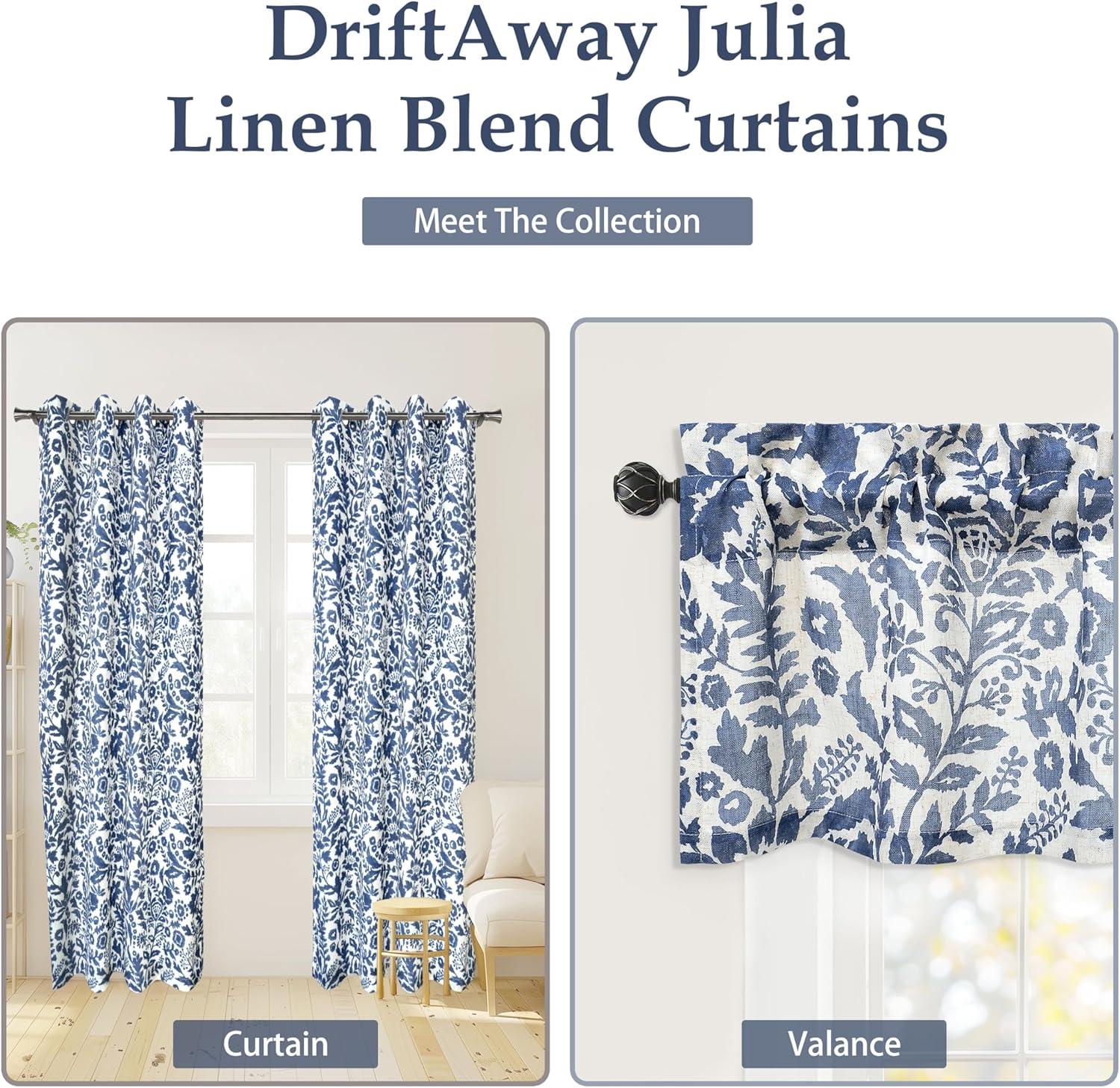 DriftAway Julia Watercolor Blackout Room Darkening Grommet Lined Thermal Insulated Energy Saving Window Curtains 2 Layers 2 Panels Each Size 96"L x 52"W Navy
