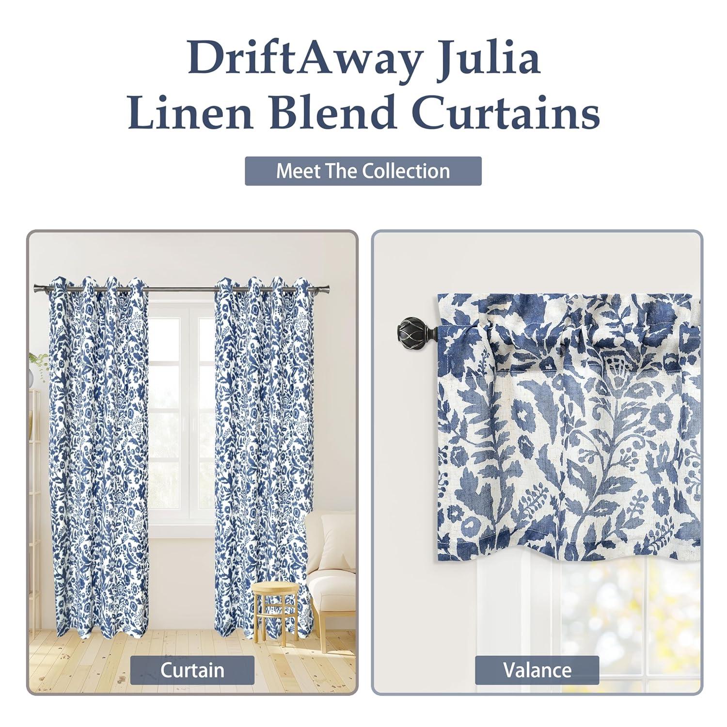 DriftAway Julia Watercolor Blackout Room Darkening Grommet Lined Thermal Insulated Energy Saving Window Curtains 2 Layers 2 Panels Each Size 96"L x 52"W Navy