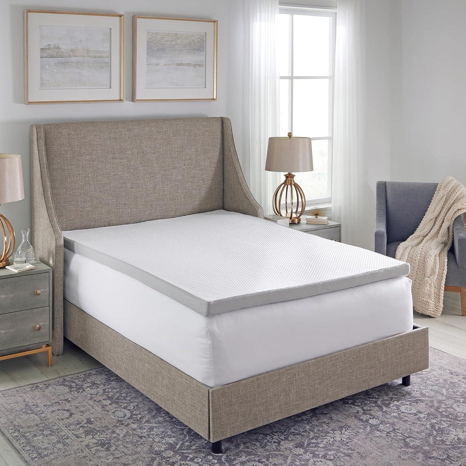 2-Inch White Cooling Gel Memory Foam Mattress Topper with Graphene Cover