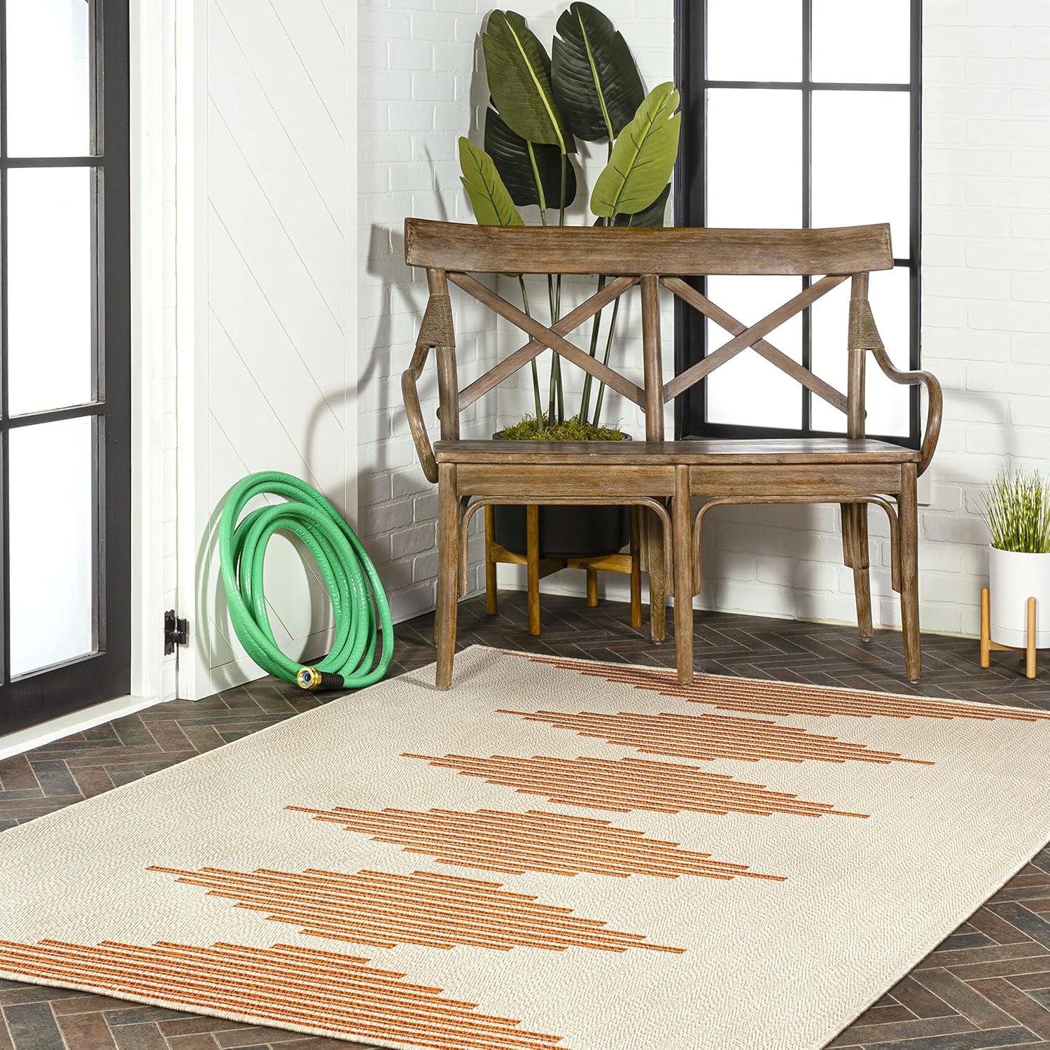 Beige and Orange Stripe 8' x 10' Synthetic Indoor/Outdoor Rug