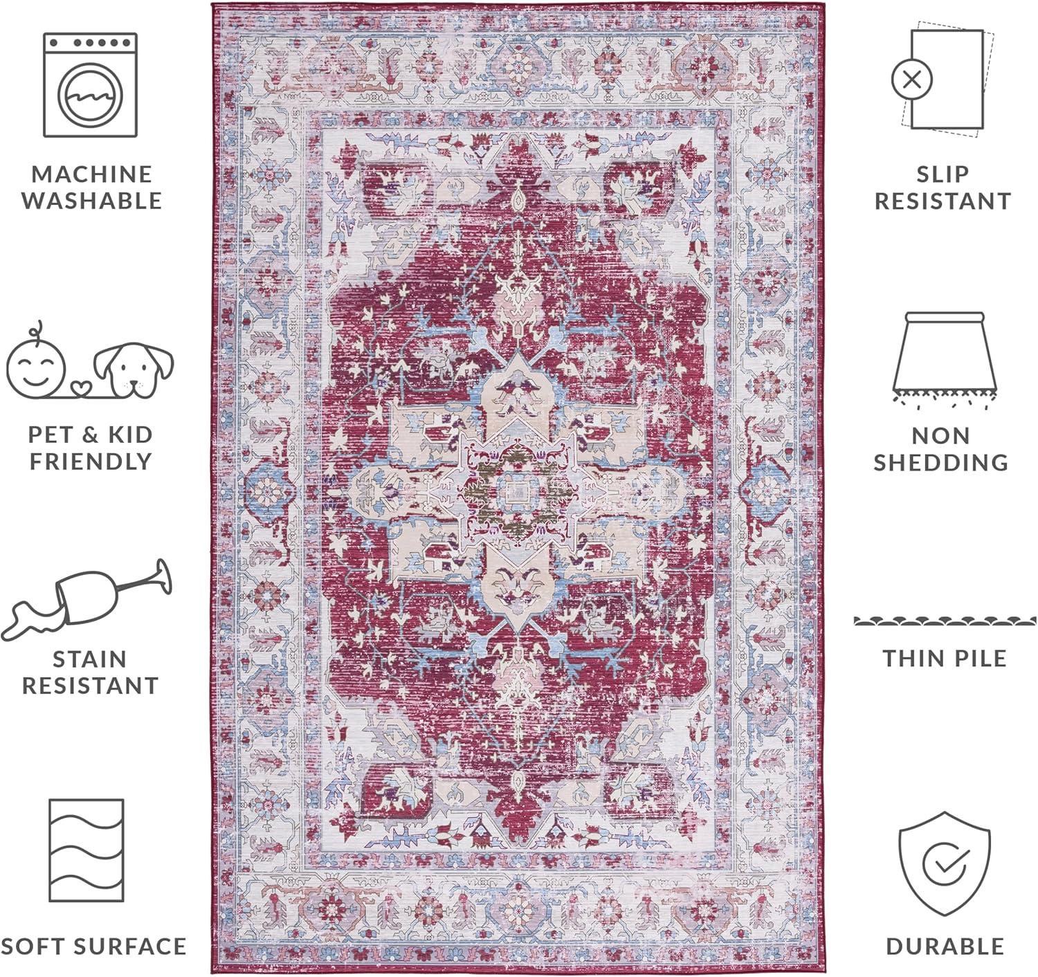 Tucson Vintage Persian TSN106 Power Loomed Machine Washable Skid-Resistant Indoor Area Rug - Burgundy/Beige - 5'x8' - Safavieh