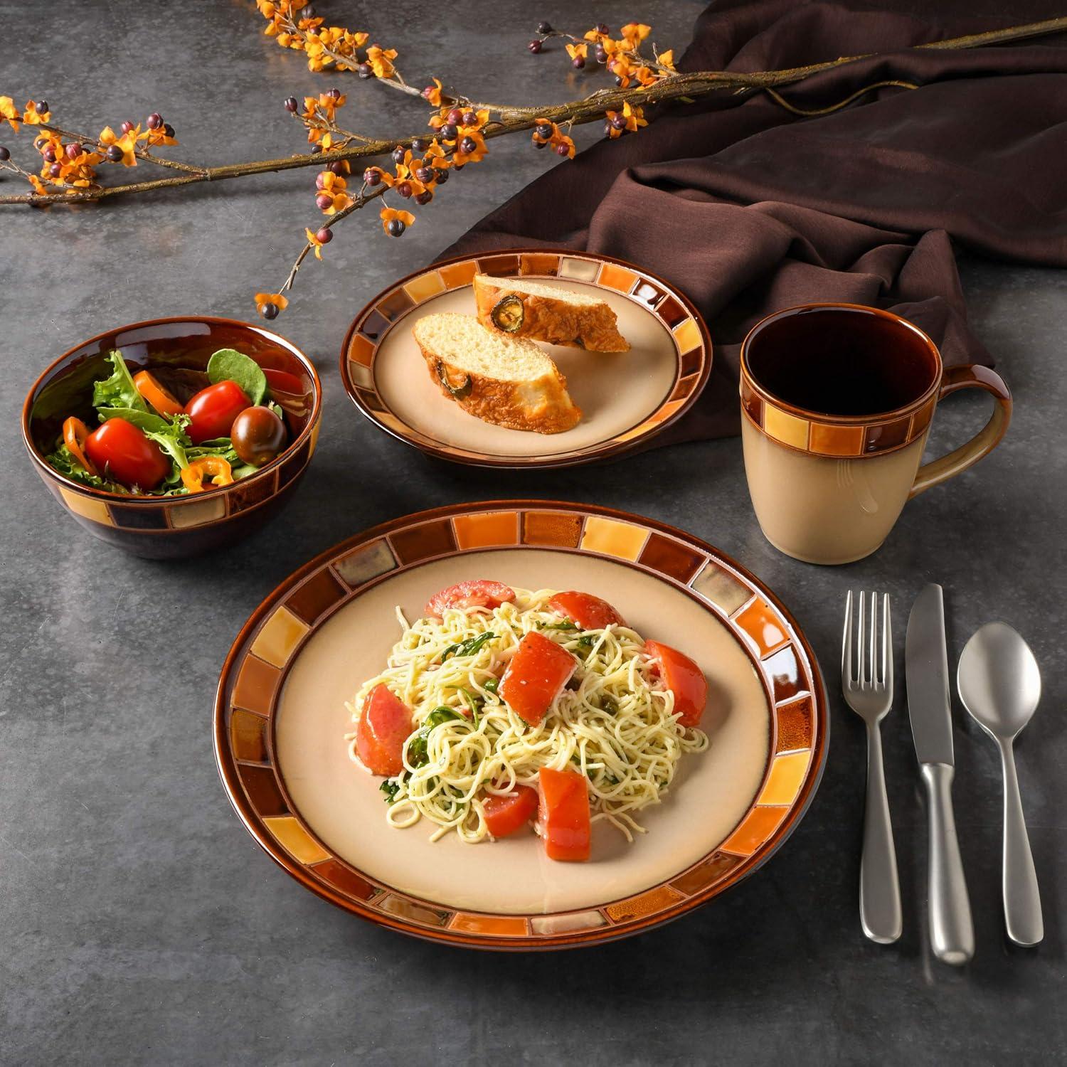Gibson Elite Casa Estebana 16 Piece Dinnerware Plates, Bowls, & Mugs Set, Cream