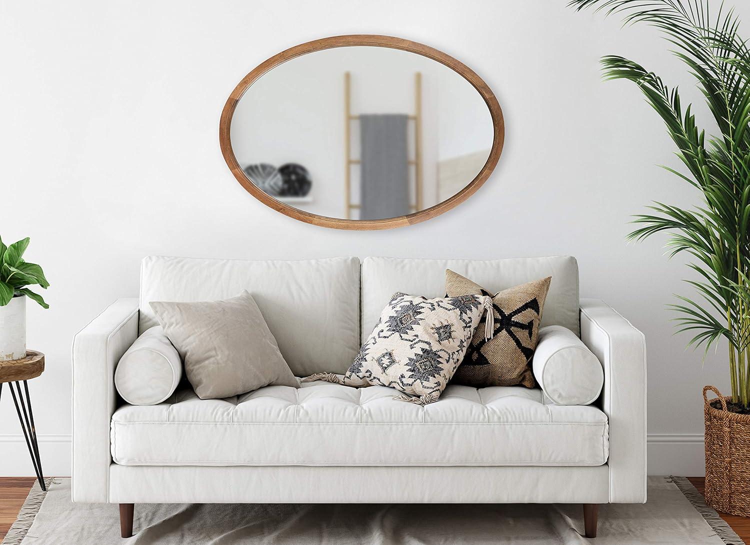 Kate and Laurel Hogan Farmhouse Oval Framed Wall Mirror, 24 x 36, Rustic Brown, Decorative Bulletin Board for Wall