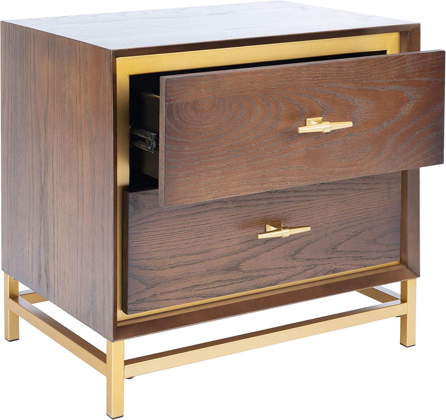 Fenno 2 Drawer Nightstand - Walnut/Brass - Safavieh.