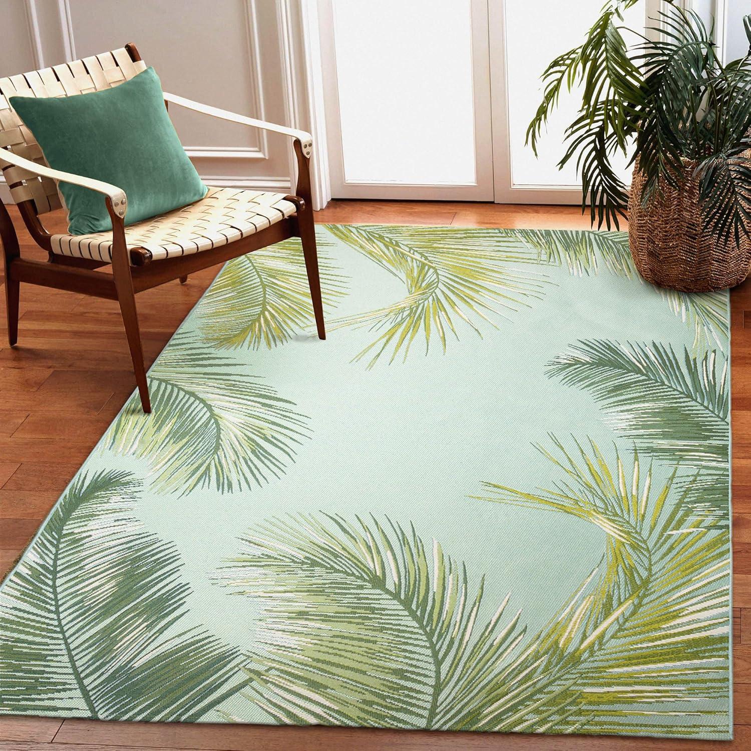 Liora Manne Marina Palm Border Indoor/Outdoor Rug Aqua 3'3" x 4'11"