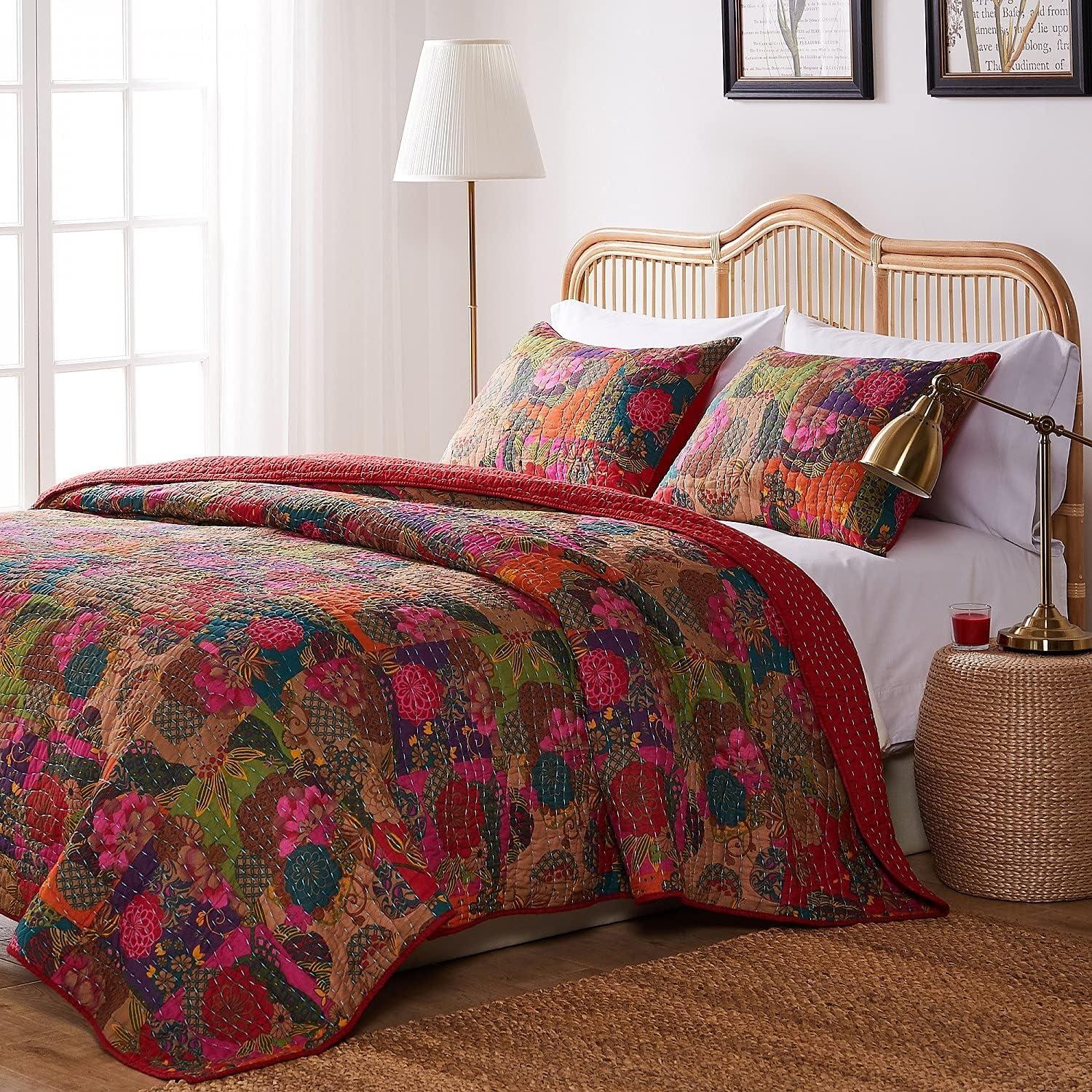 Greenland Home Fashions Jewel Boho Patchwork Print Quilt Set