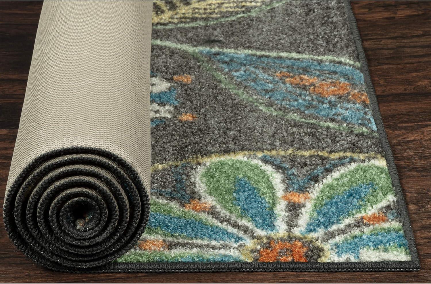 Gray Floral Tufted Washable Accent Rug