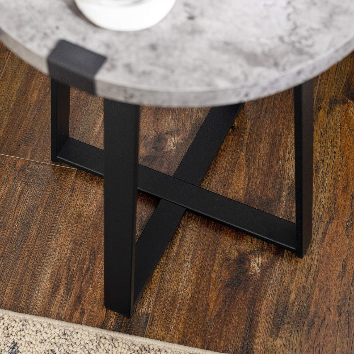 Walker Edison 3 Piece Industrial Wrap Leg Accent Table Set, Dark Walnut