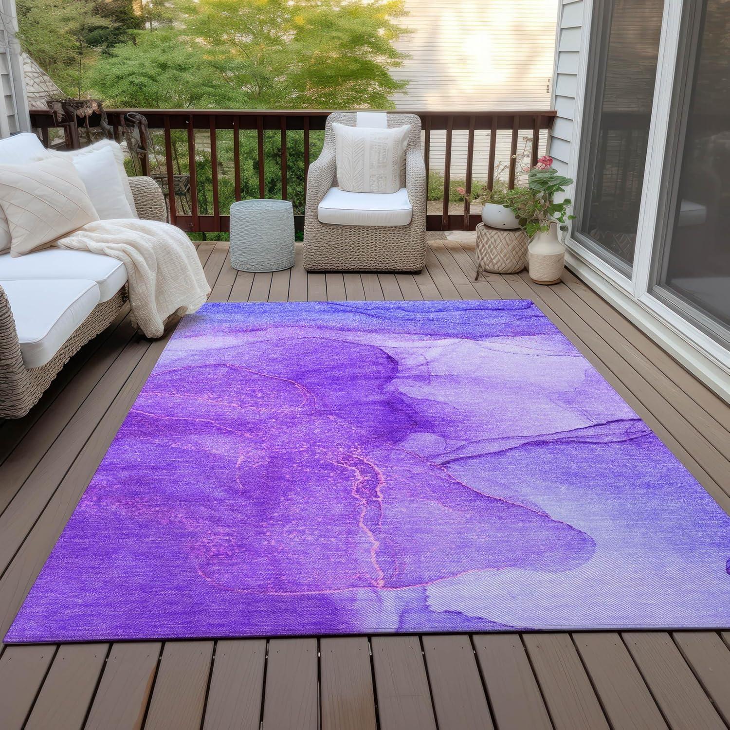 Addison Rugs Chantille Indoor/Outdoor Transitional Watercolors Purple Washable Rectangle Rug, 3' x 5'