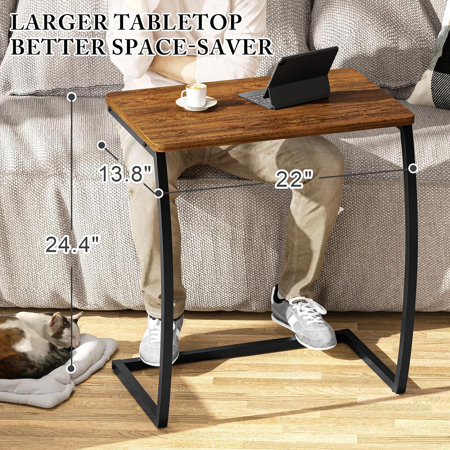 SRIWATANA Side Table, End Table, Vintage C-Shaped Couch Table for Sofa Laptop Coffee Snack, Walnut