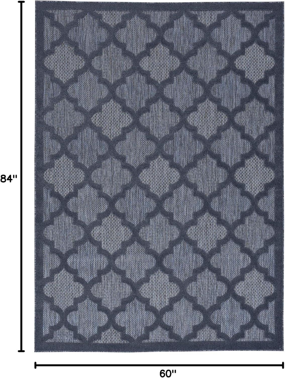 Nourison Easy Care Trellis Flatweave Indoor Outdoor Area Rug 5' x 7' Navy Blue