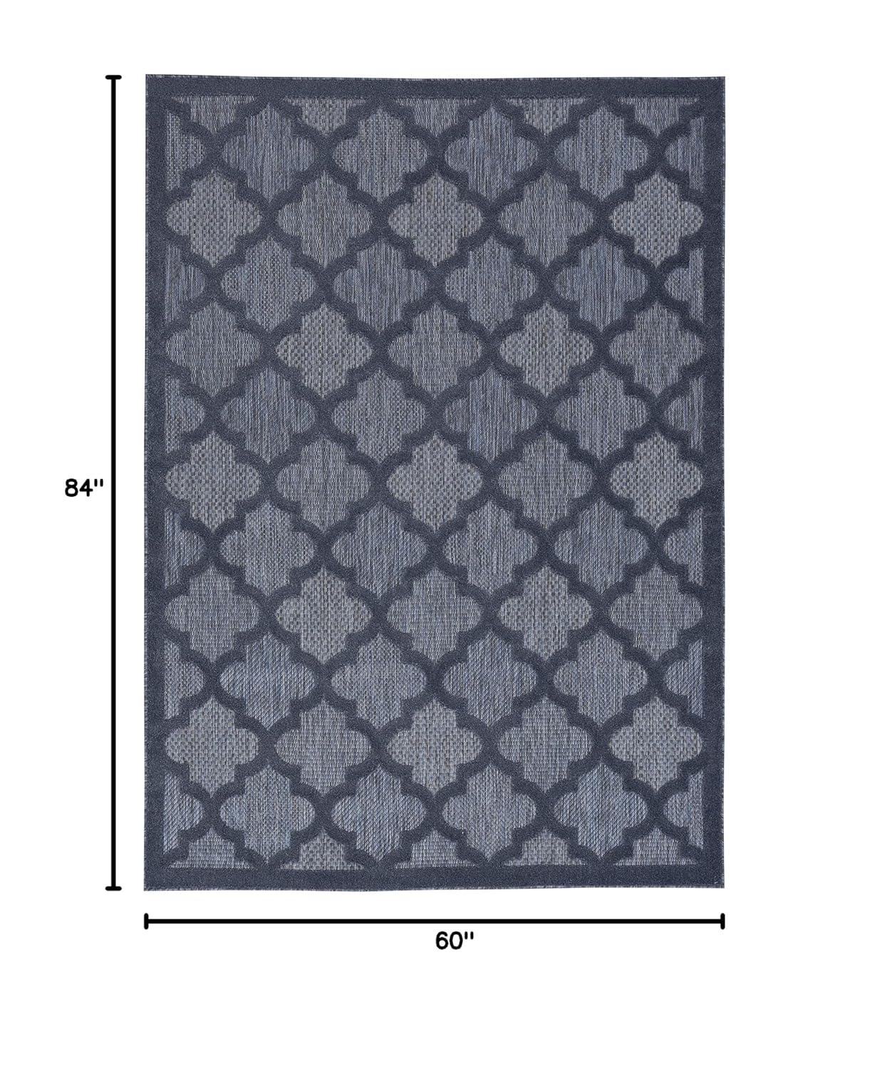 Nourison Easy Care Trellis Flatweave Indoor Outdoor Area Rug 5' x 7' Navy Blue