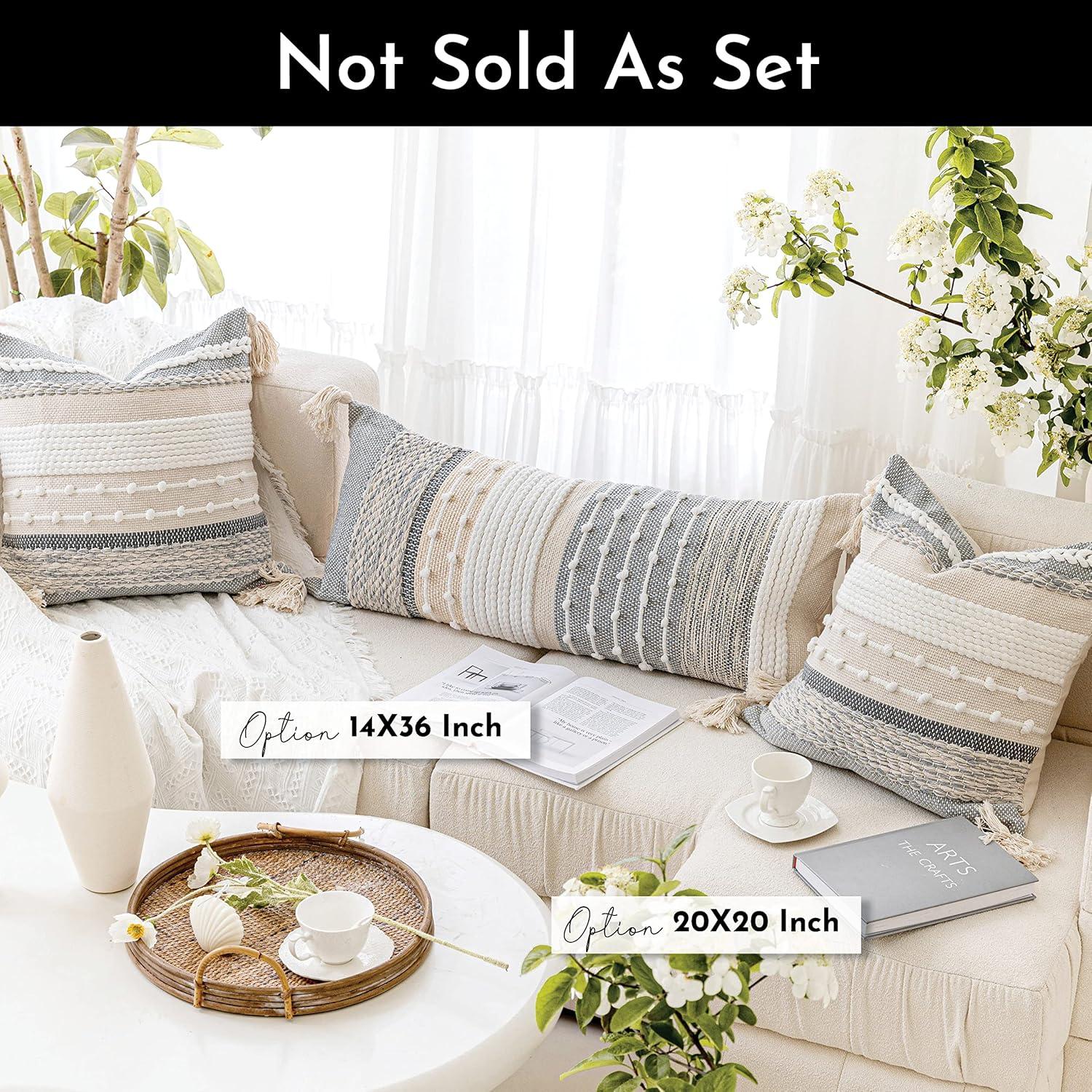 Gray Boho Lumbar Throw Pillow Cover 14x36 Grey Accent Long Body Lumbar Pillow for Bed Decorative Modern Bohemian Woven Textured Lumbar Pillow for Bed Cover ONLY