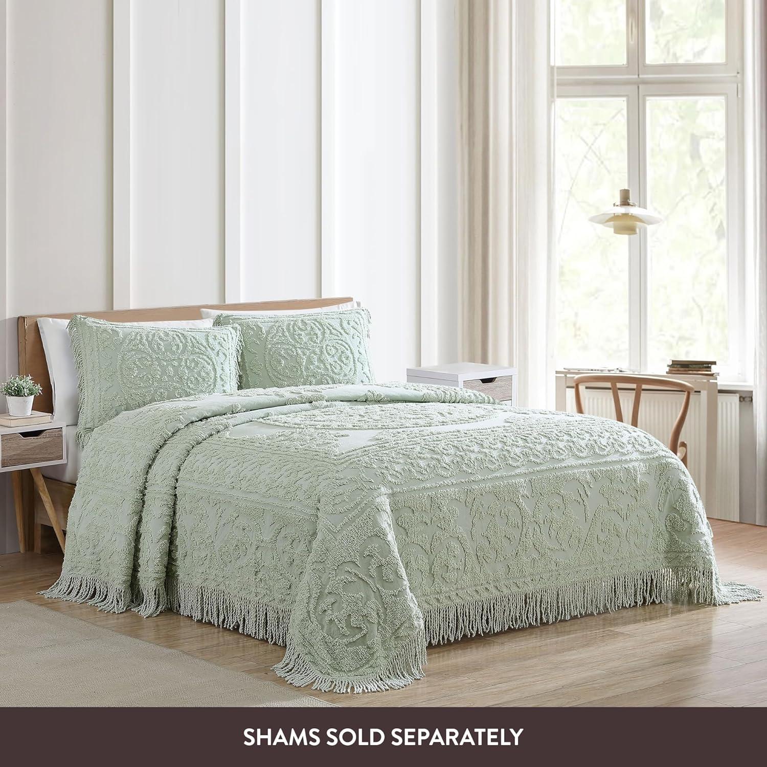 Beatrice Home Fashions Medallion Chenille Bedspread, Full, Sage