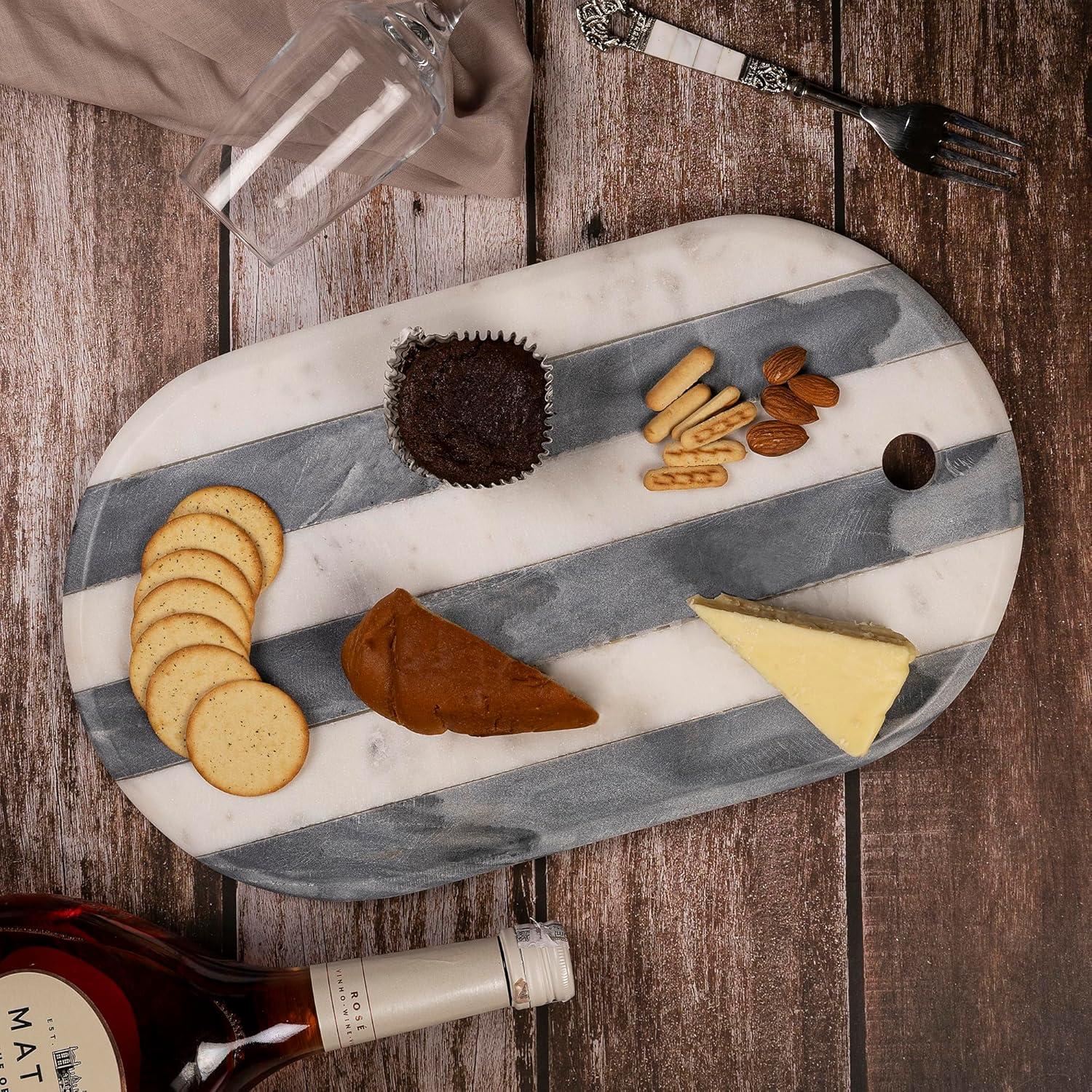 White and Gray Striped Marble Oval Cutting Board