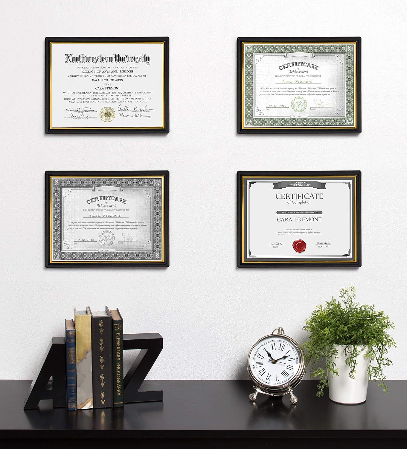 DesignOvation Corporate Document Frame Made to Display Standard Certificates, Black 8.5x11, Set of 12 Ready To Use Horizontally or Vertically