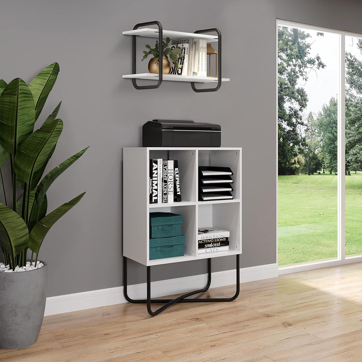 Modern Floating Wall Shelves White - Techni Mobili: 2-Tier, Steel Frame, Decorative Storage