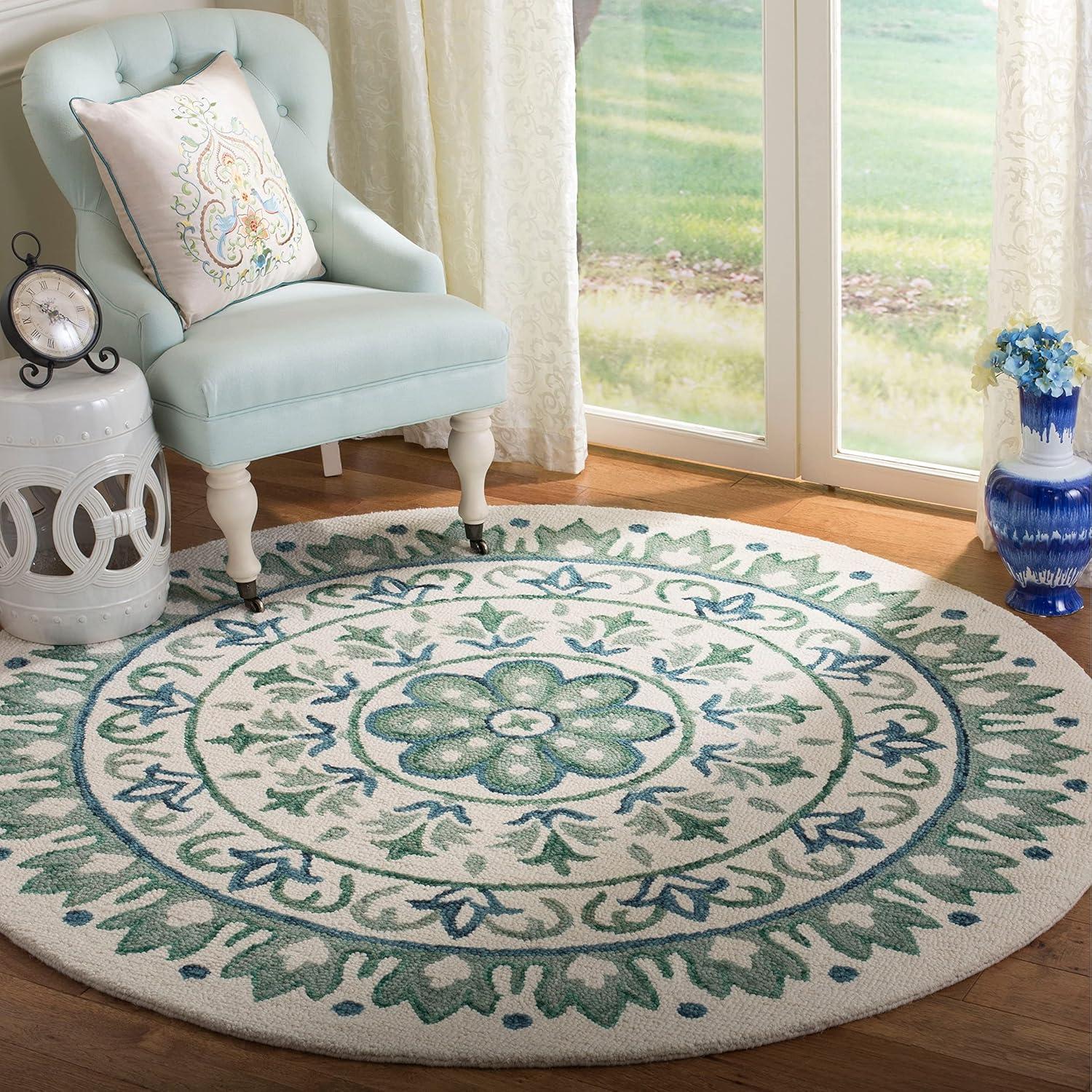 Handmade Off-White Wool Round Tufted Area Rug - 47"