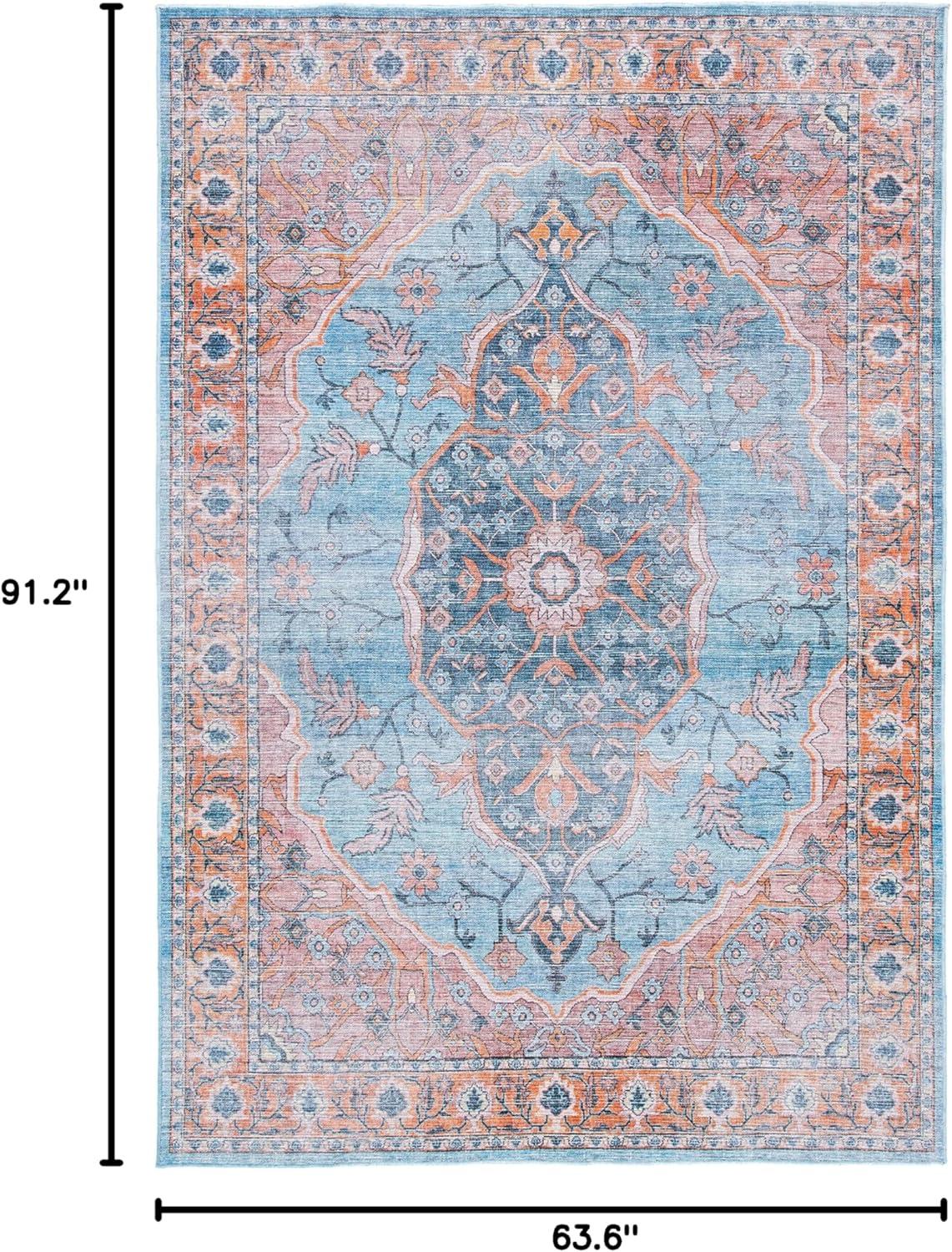 Serapi SEP540 Power Loomed Machine Washable Skid-Resistant Indoor Area Rug - Blue/Orange - 5'3"x7'6" - Safavieh
