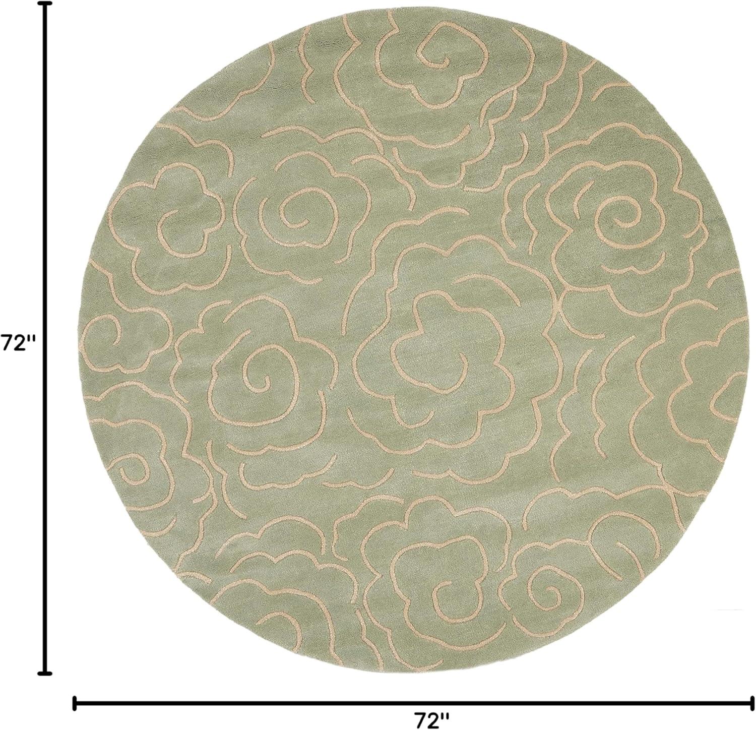 Handmade Off-White Wool and Viscose Round Tufted Rug, 6' Diameter