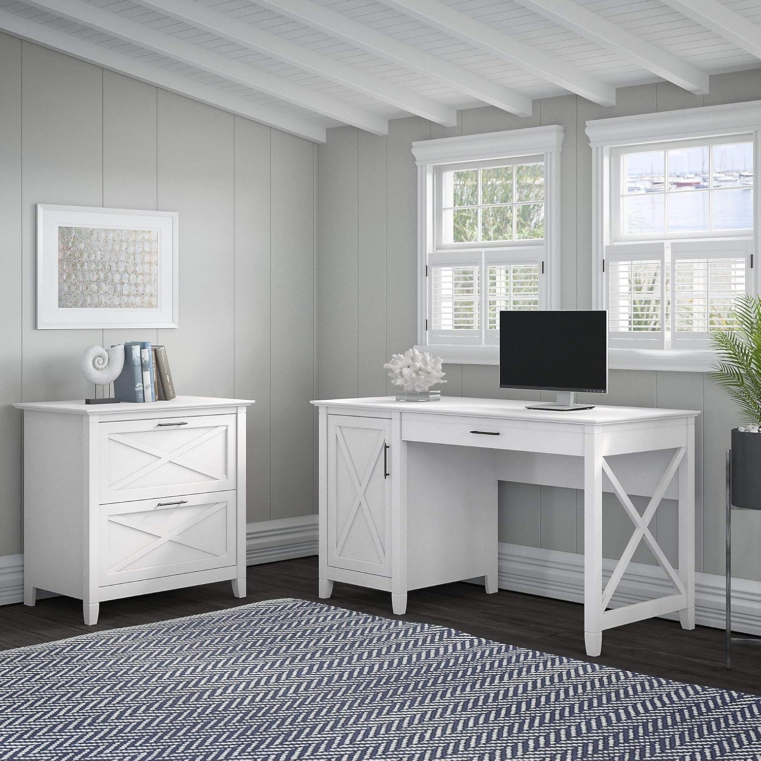 Pure White Oak Farmhouse Desk with Filing Cabinet