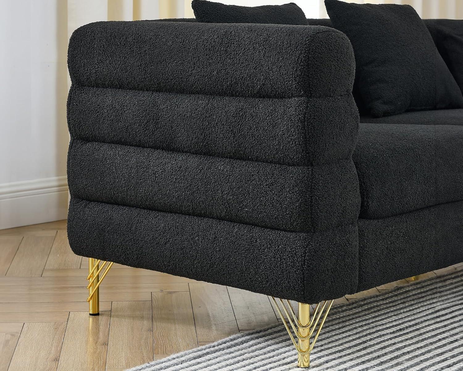 81'' Modular Oversized 3 Seater Velvet Sofa, Deep Seating with 3 Pillows for Living Room, Bedroom, Black - Maison Boucle
