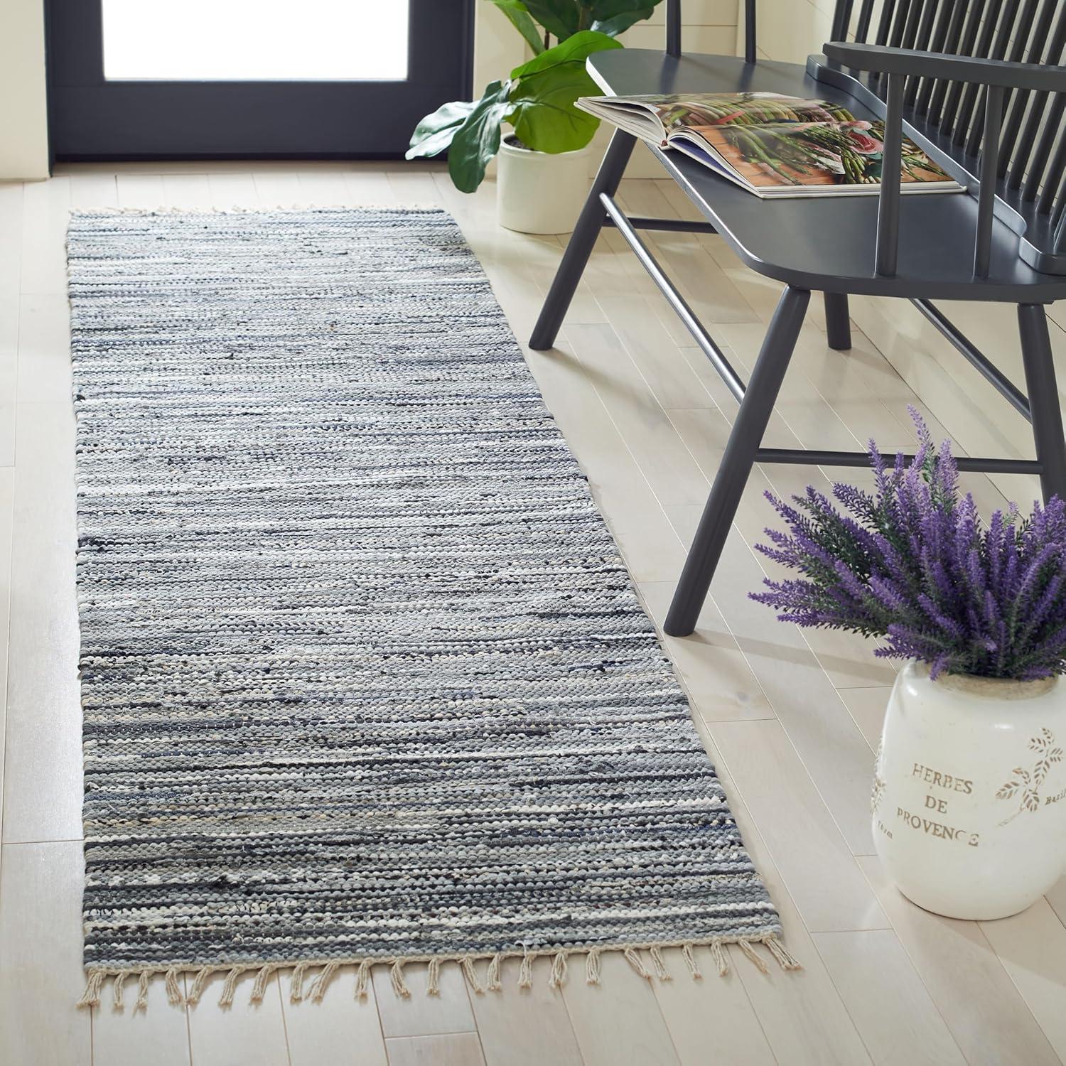 Rag Rug RAR128 Hand Woven Indoor Runner Rug - Grey - 2'3"x7' - Safavieh.