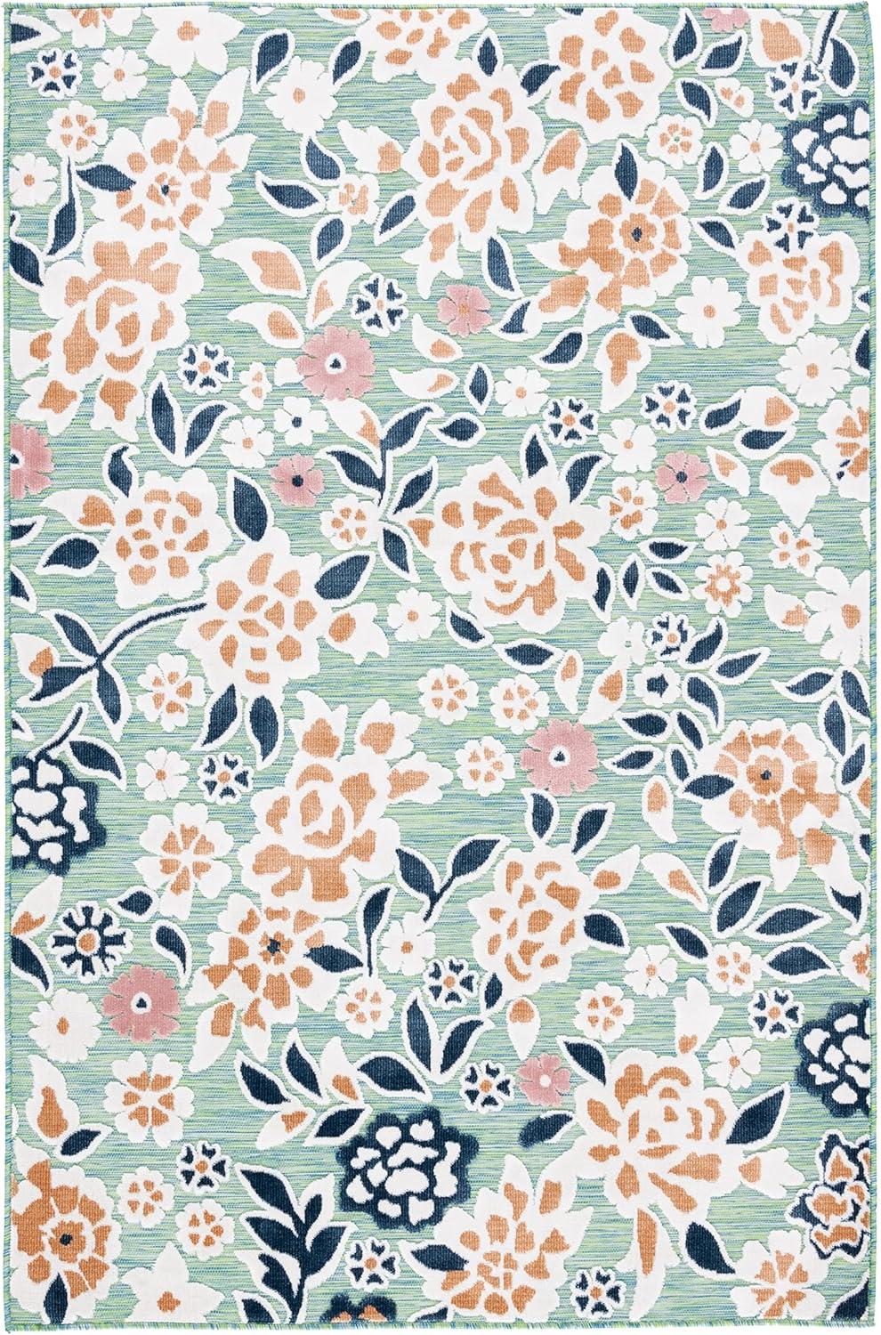 Cabana CBN485 Power Loomed UV Resistant Indoor/Outdoor Area Rug - Green/Navy - 8'x10' - Safavieh