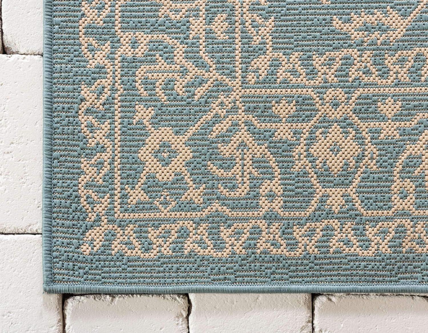 Unique Loom Outdoor Botanical Collection Area Rug - Allover (2'  x 3' 1" Rectangle Light Blue/Beige)