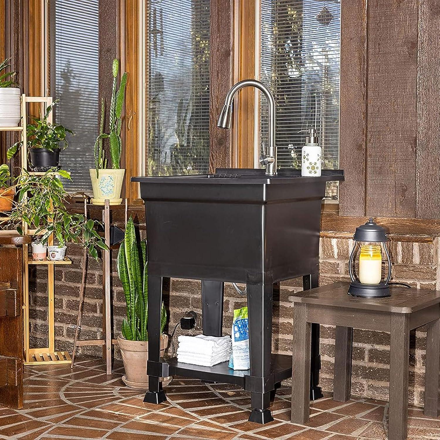 UTILITYSINKS Plastic 24" Compact Workshop Freestanding Laundry Sink with Faucet