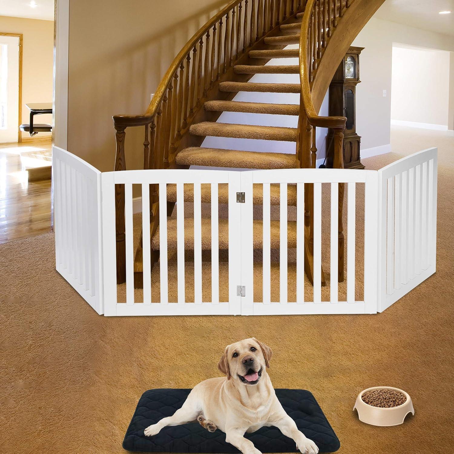 Dog Gate Pet Gate Indoor for Stairs Doorways 82x24 Inch 4 Panels Dog Fence Extra Wide Wooden
