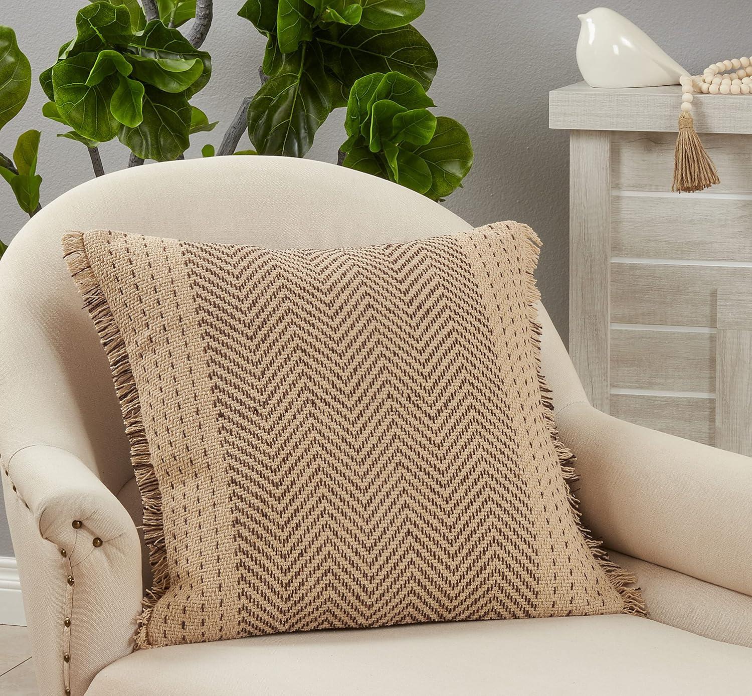 22"x22" Cotton Kantha Stitch Square Pillow Cover with Fringe: Saro Lifestyle