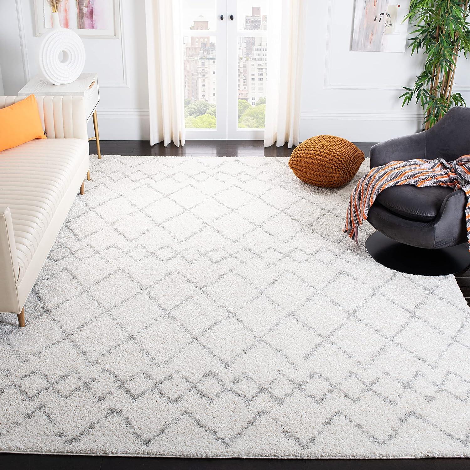 Berber Shag BER165 Power Loomed Indoor Area Rug - Cream/Light Grey - 8'x10' - Safavieh