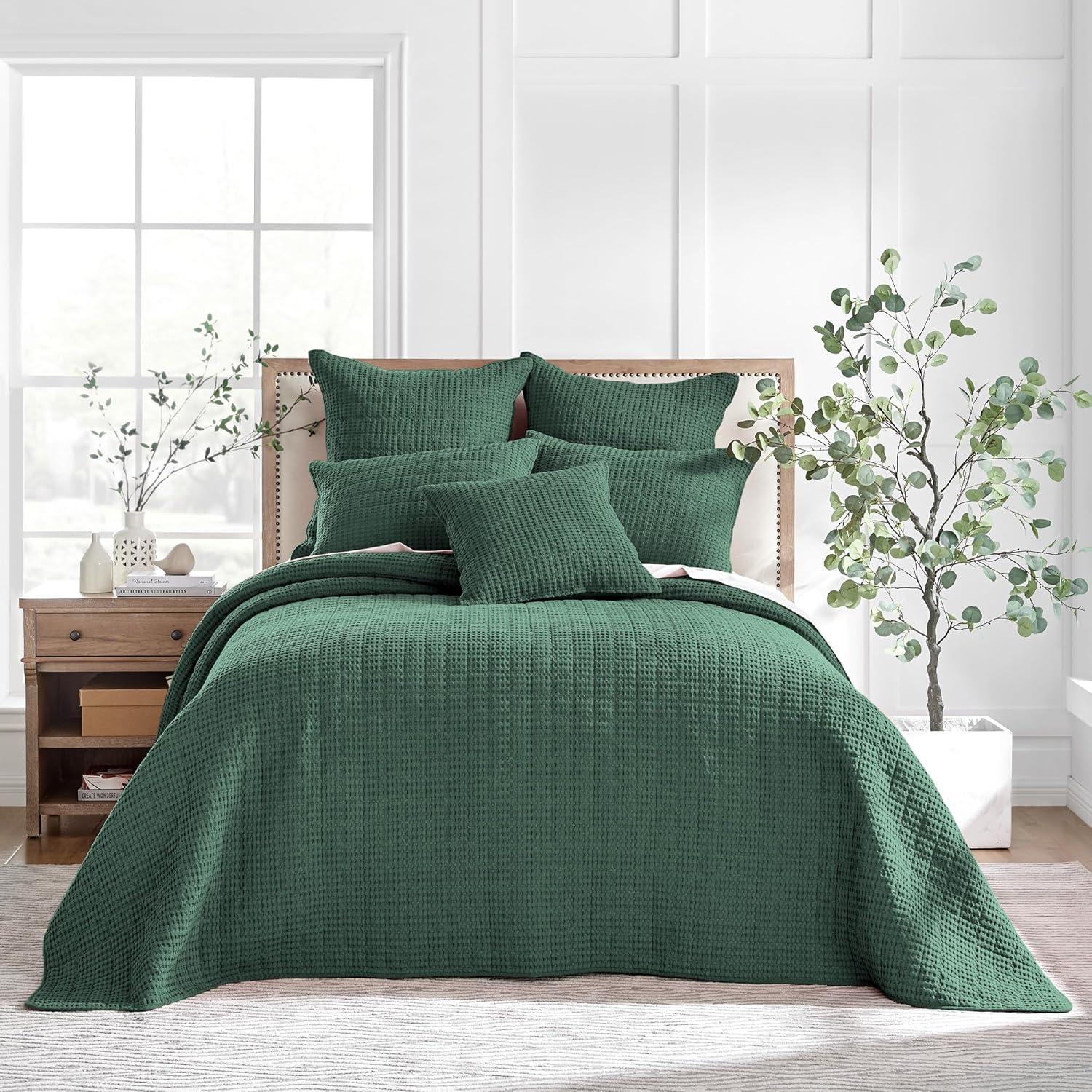 Mills Waffle Forest Green King Bedspread Set - Levtex Home