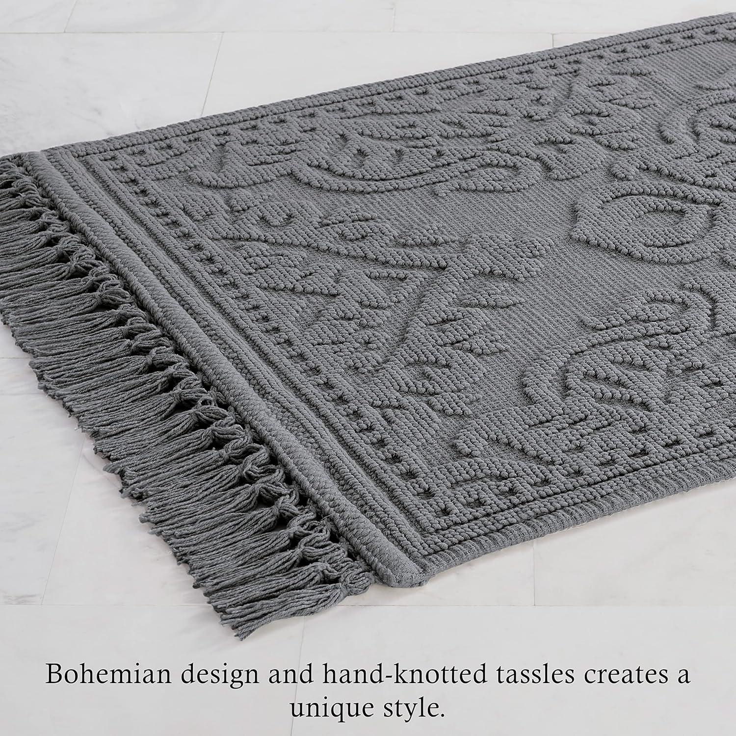 Jean Pierre Ricardo Cotton Fringe 21 x 34 in. Bath Rug, Dark Grey