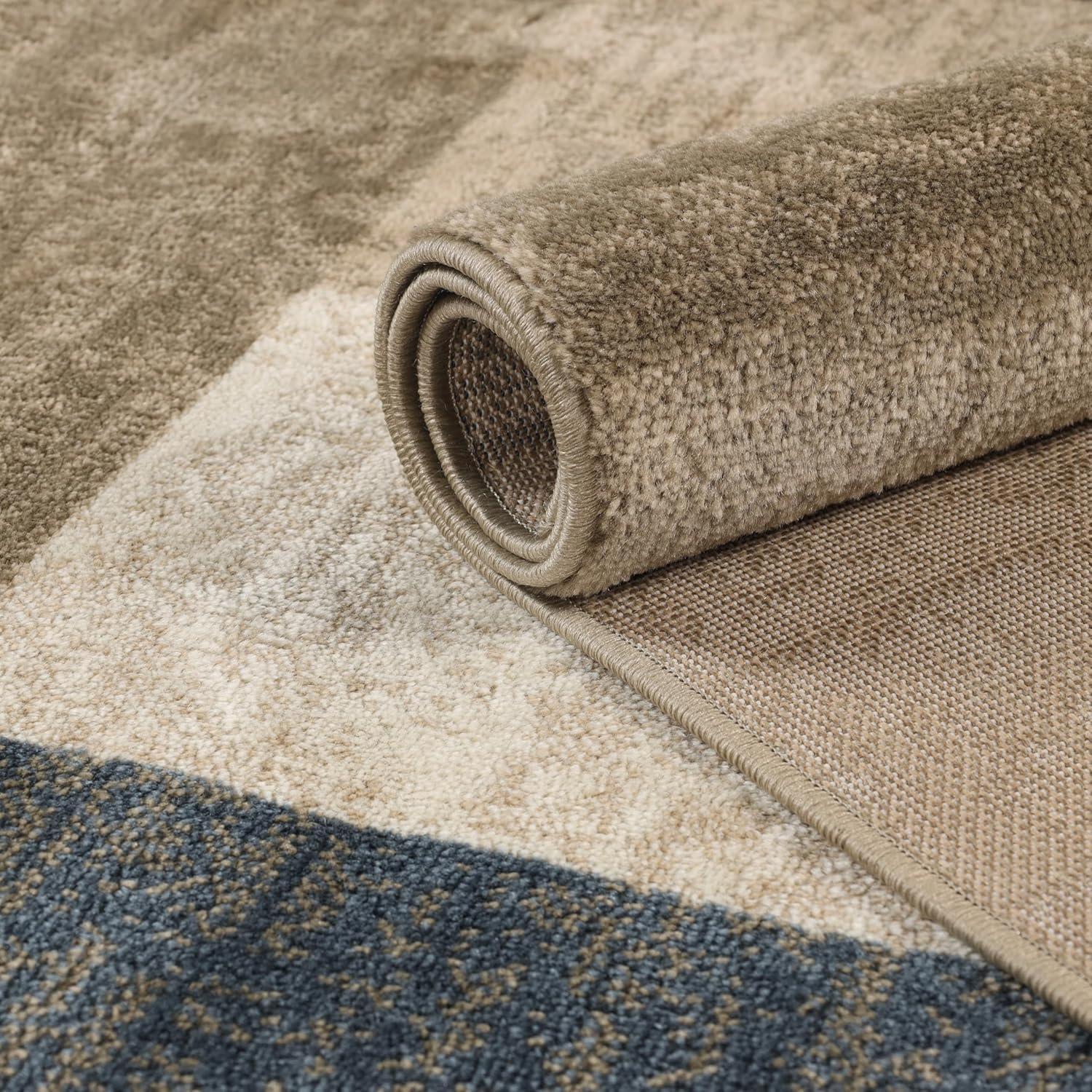 Superior Color Block Area Rug 2' x 3', Plush Indoor Rugs For Living Room Bedroom, Beige-Blue