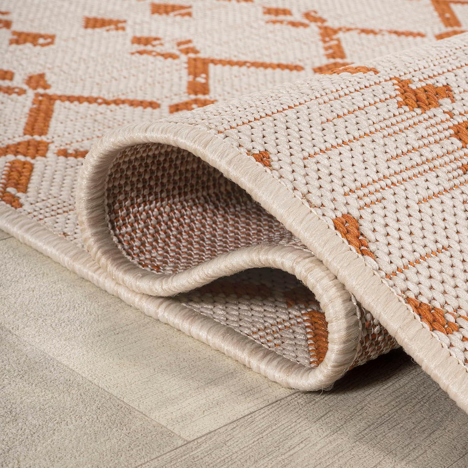 3' x 5' Ourika Moroccan Geometric Textured Weave Indoor/Outdoor Area Rug, Cream/Orange - JONATHAN Y