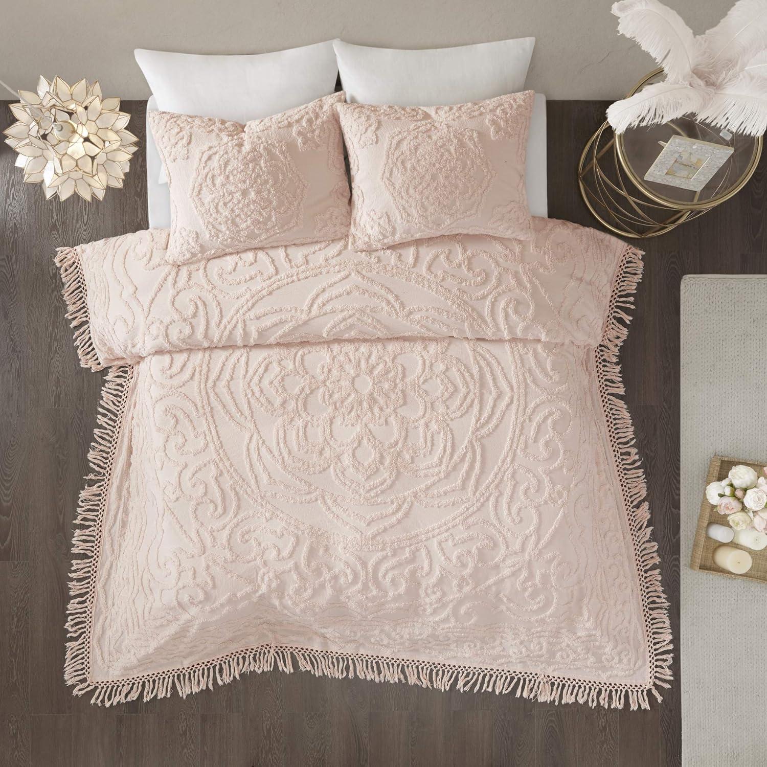 Laetitia Tufted Chenille Cotton Medallion Fringe Coverlet Set