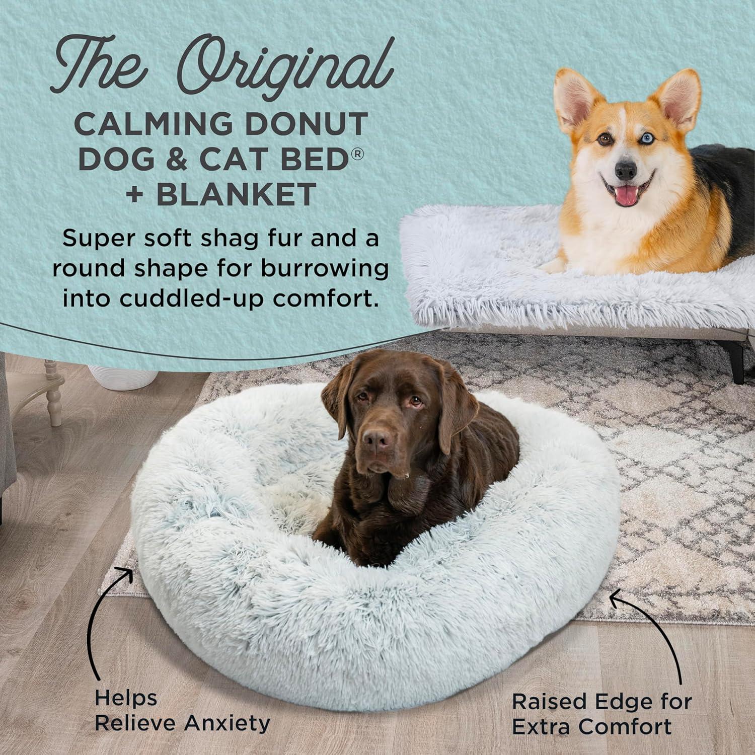 Large Orthopedic Elevated Gray Vegan Nylon Donut Pet Bed